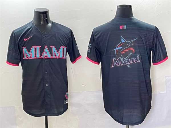 Men%27s Miami Marlins Team Big Logo Black 2025 City Connect Limited Stitched Jersey